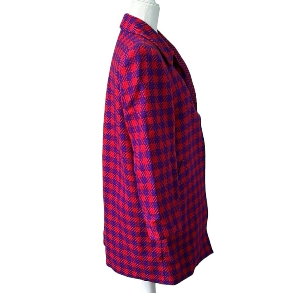 Carlisle Vintage Houndstooth Wool Plaid Long Coat Red Purple Size 6 - Picture 5 of 13
